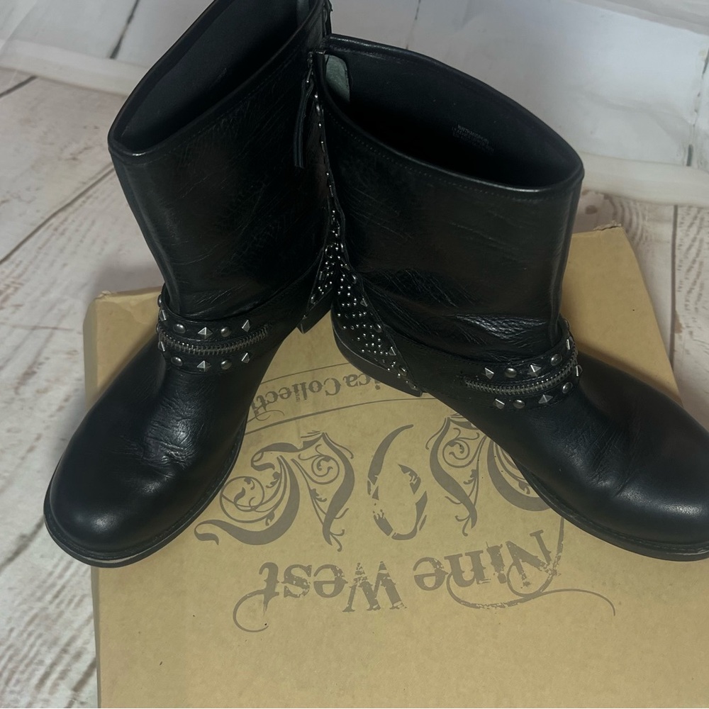Nine West Black Studded Moto Boots
